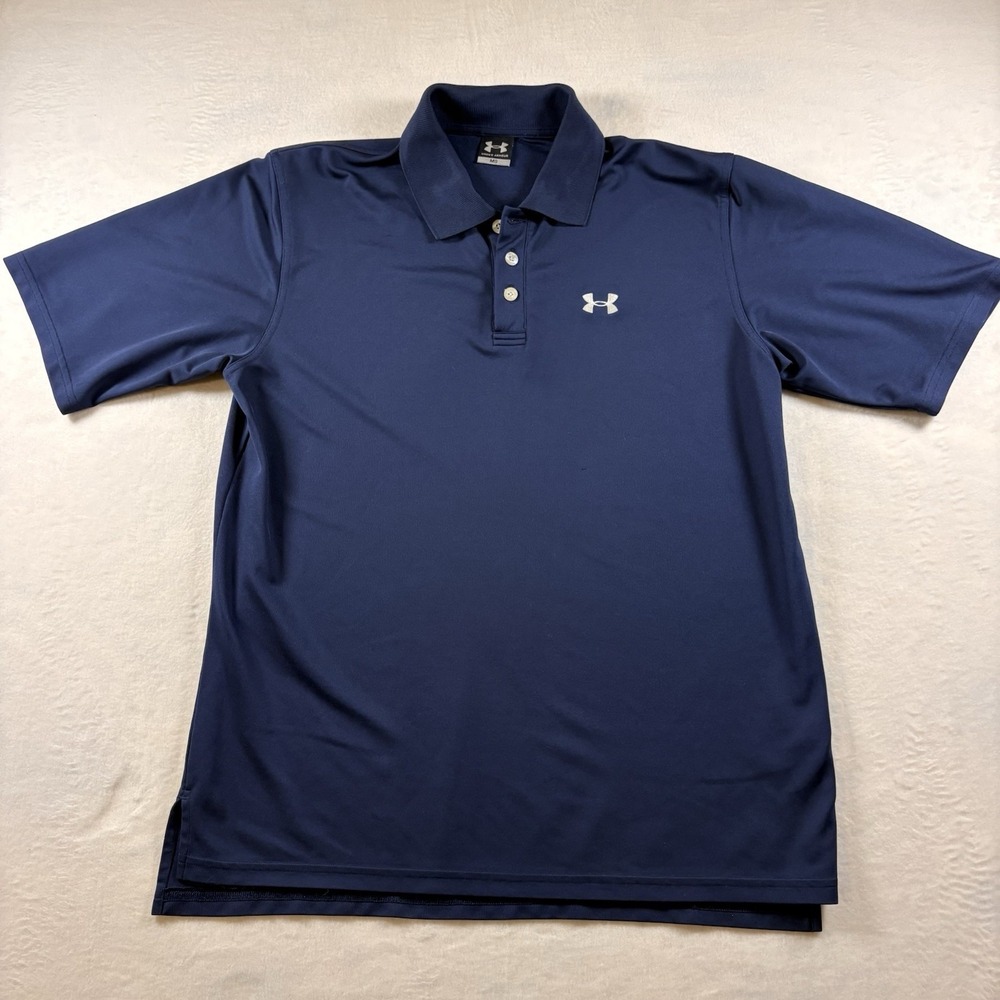 Under Armour Polo Golf Shirt M Navy Blue Medium Performance Stretch Small Flaw